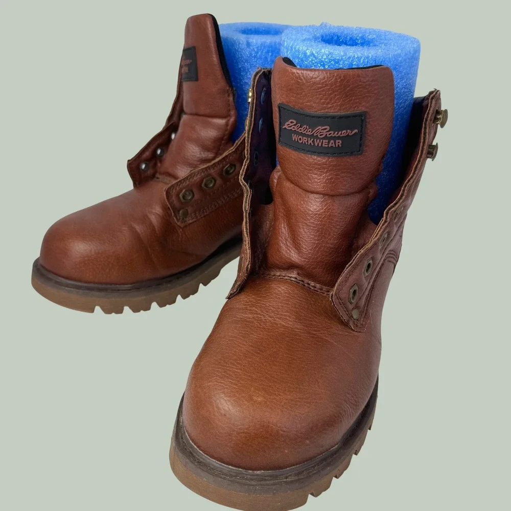 Eddie Bauer Medford ST Boots Men 8M Brown Steel Toe Workwear Safety Lug